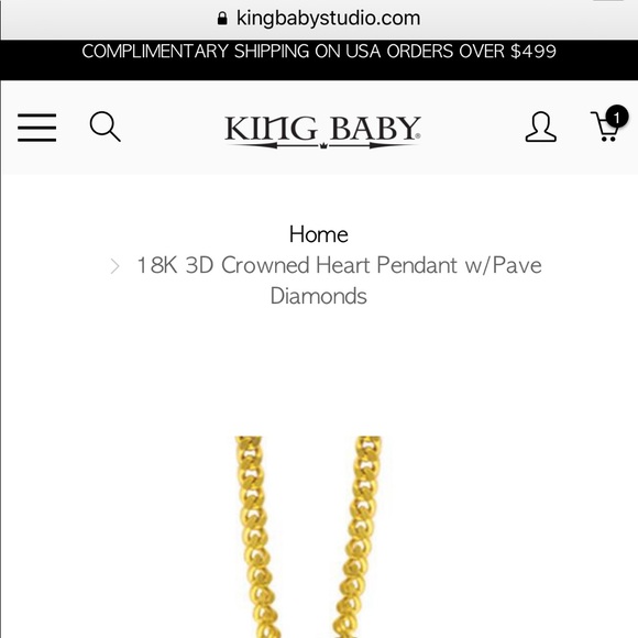 King Baby 18K 3D Crowned Heart Pendant w/ Diamonds